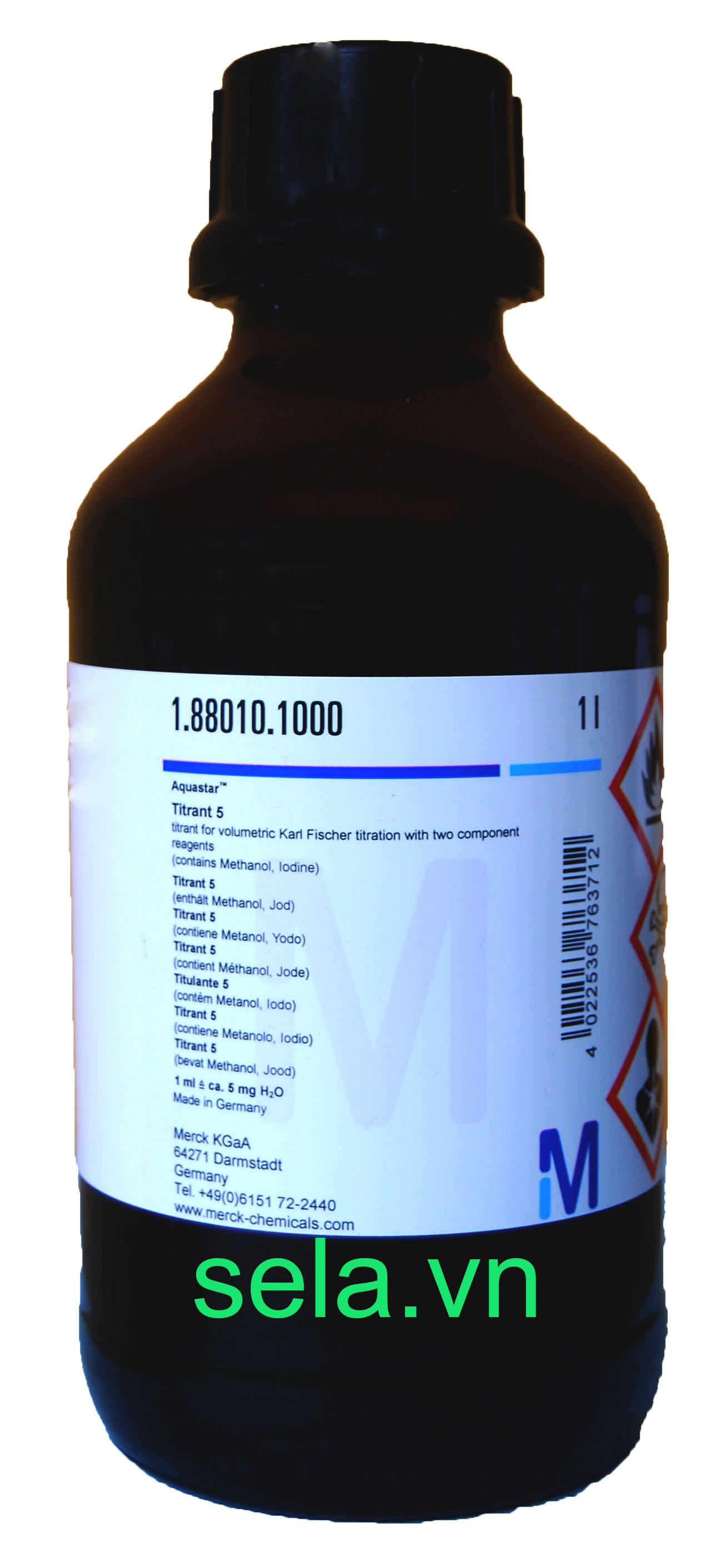 Titrant 5 titrant for volumetric Karl Fischer titration with two component reagents 1 ml ≙ ca. 5 mg H₂O Aquastar™
